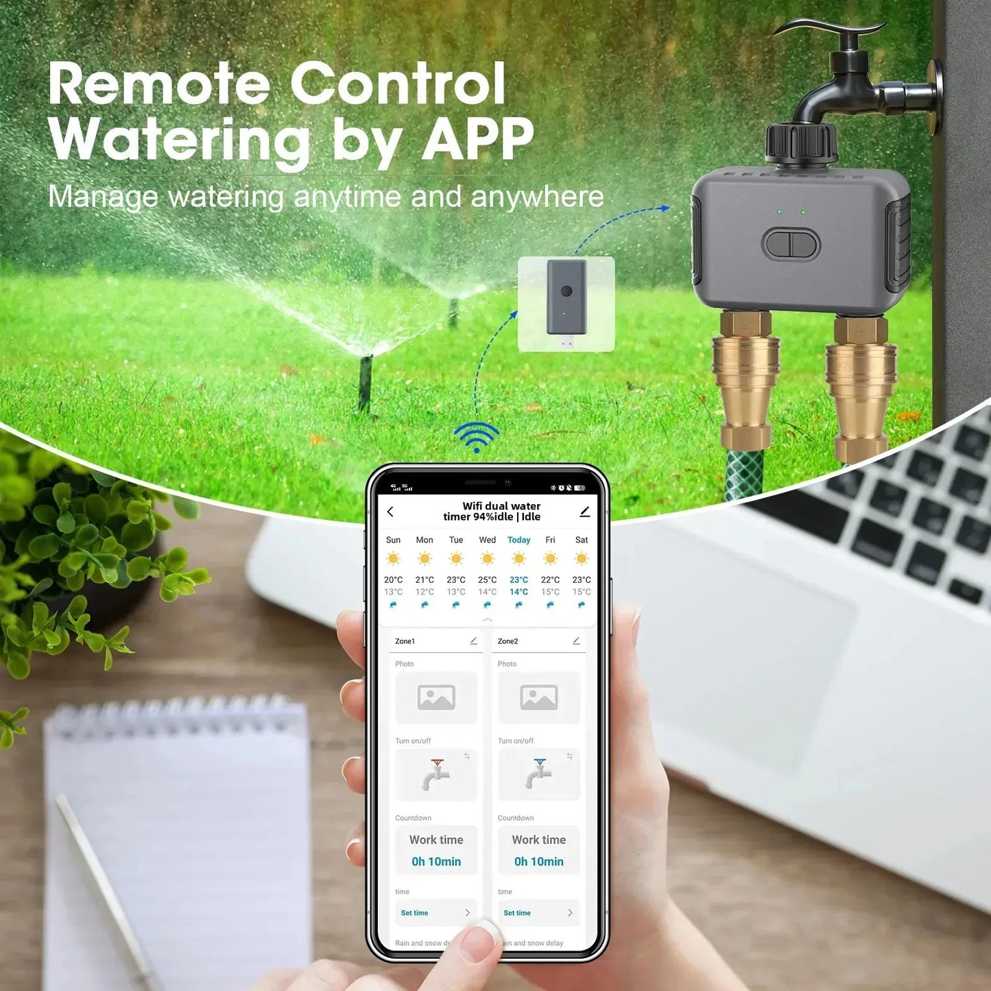 Tuya Smart Garden Watering Timers 2 Outlet Sprinkler Drip Irrigation Controller Water Valve Rain Delay Programmable Controllers