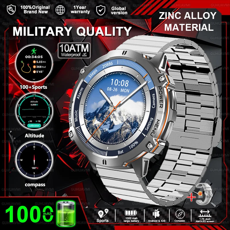New T-REX3 Fitness Smart Watch 1000mAh Large Battery Durable Compass Altimeter 10ATM Waterproof BT Call 100+Sports Men Bracelet