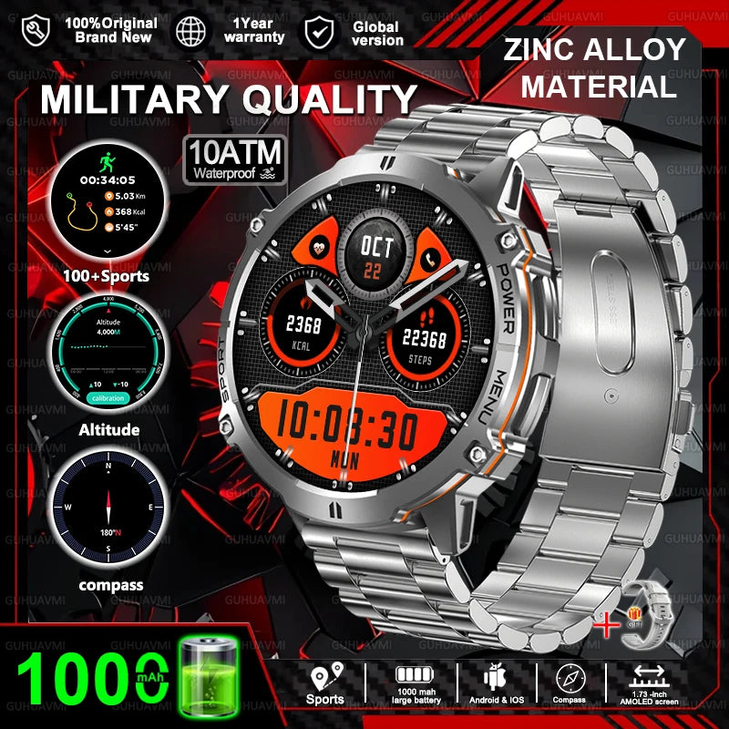 New T-REX3 Fitness Smart Watch 1000mAh Large Battery Durable Compass Altimeter 10ATM Waterproof BT Call 100+Sports Men Bracelet