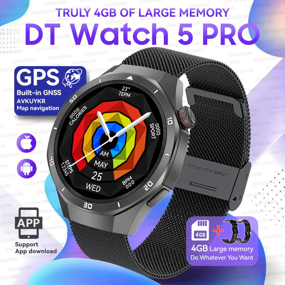 Hot Sales 2025 New Watch DT5pro Smart Watch Men 4GB Memory GPS Google Maps App Store Video Music Player Sports Trackr Smartwatch