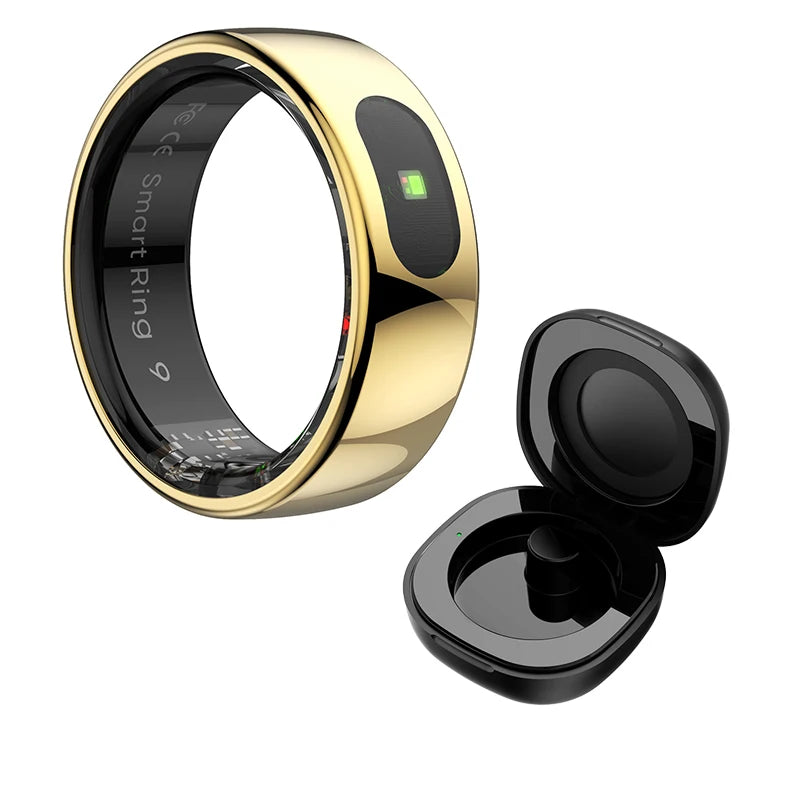 R08 Smart Ring Men Women with Charging Case,Heart Rate Blood Oxygen,Skin Temperature Monitor,5ATM Waterproof For Android iOS