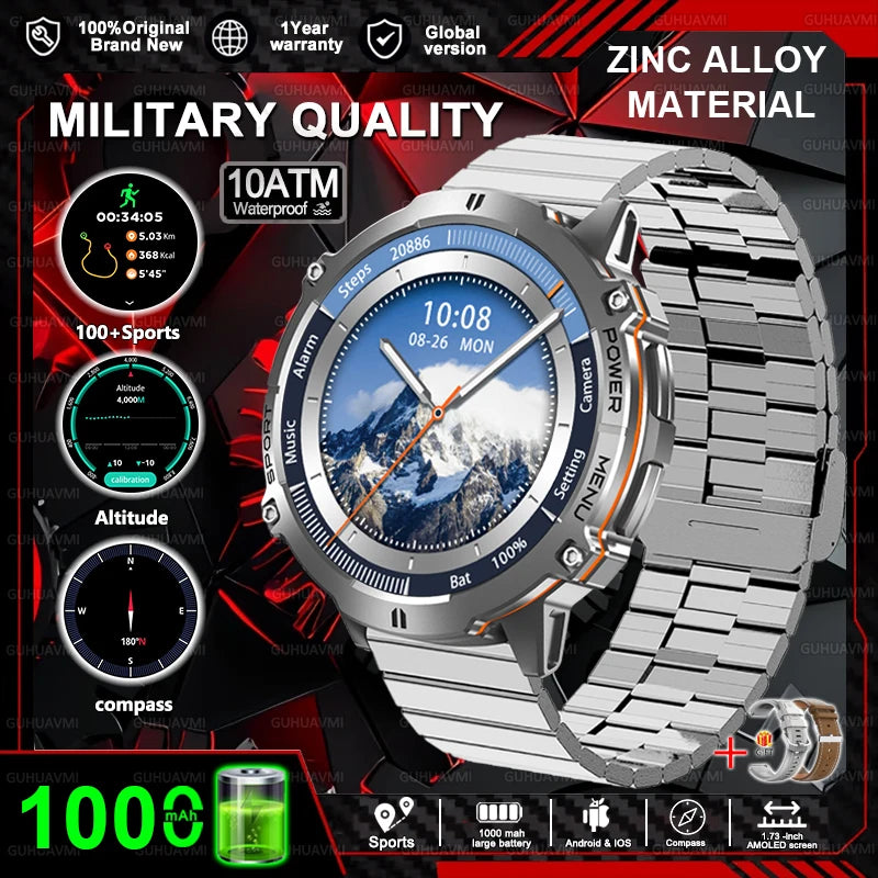 New T-REX3 Fitness Smart Watch 1000mAh Large Battery Durable Compass Altimeter 10ATM Waterproof BT Call 100+Sports Men Bracelet