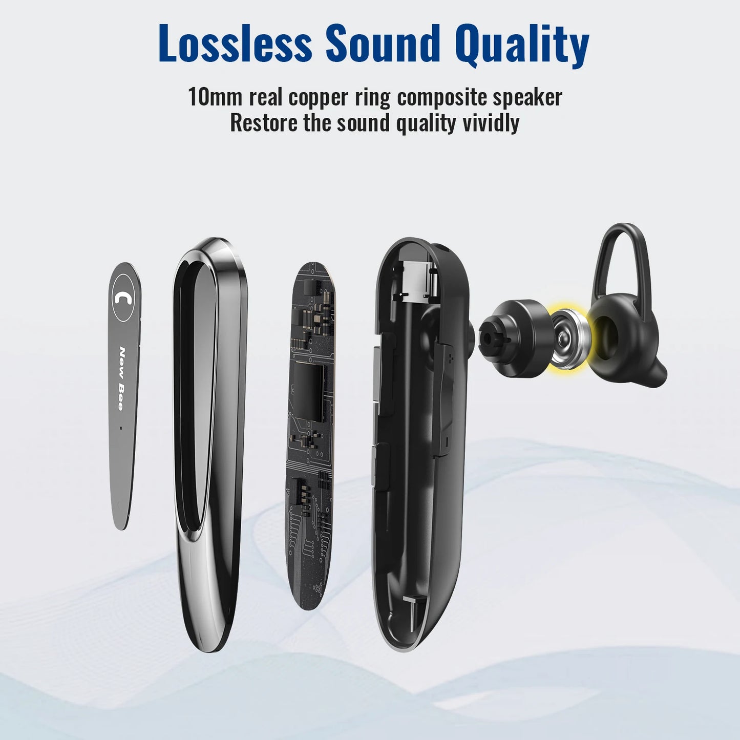 New Bee B45 Wireless Bluetooth Headset Earphones V5.0 Headphones with Dual Mics CVC8.0 Hands-Free Earpiece for Driving Business