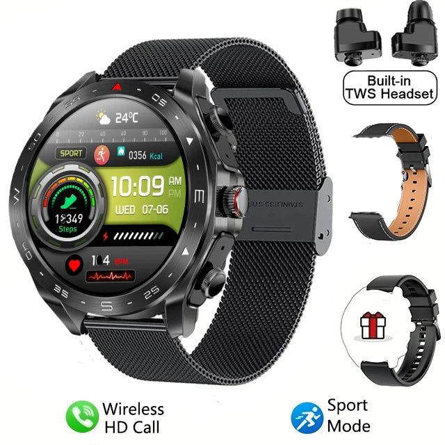 2024 TWS 2-in-1 Bluetooth Earphones Men Smart Watch Bluetooth Call GPS Motion Trajectory HIFI 9D Sound Quality Women Smartwatch