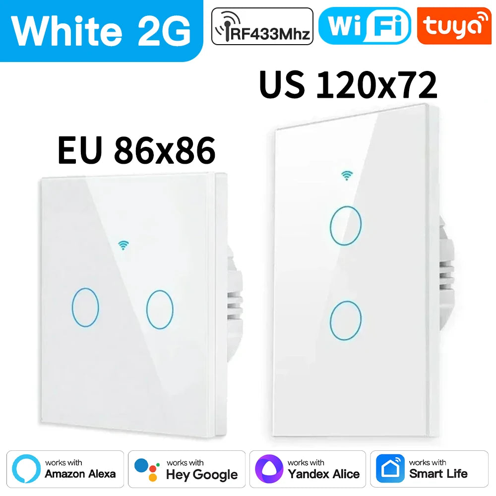 TNCE Tuya Switch WIFI RF US/EU, 1/2/3/4 Gang No/With Neutral Wire Wall LED Light Controller, Smart life, Voice Alexa Google Home