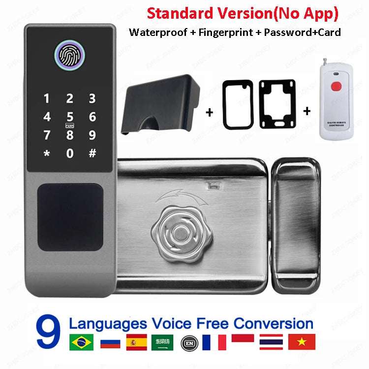 Fingerprint Gate Door Lock TUYA WIFI Outdoor Waterproof Smart Lock With Remote Control TTLOCK App Card Eletronico Digital Lock