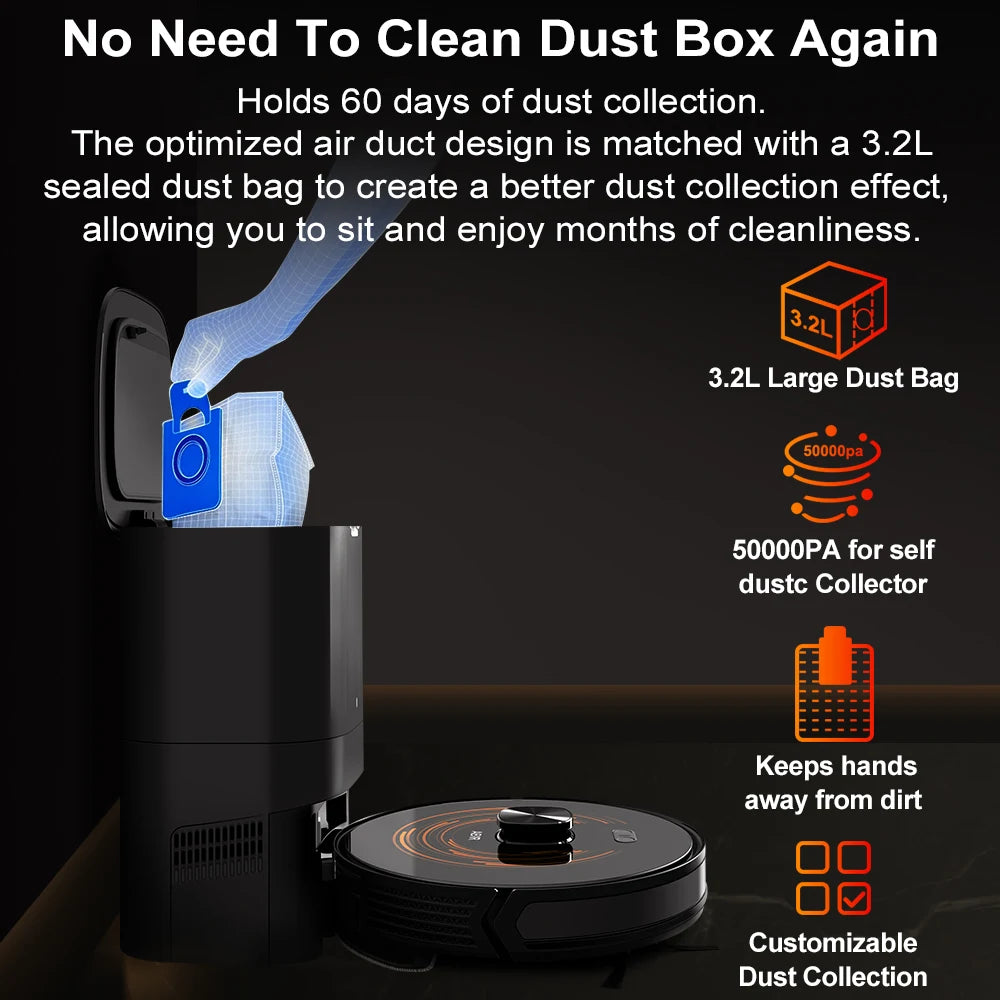 Robot Vacuum Cleaner K30 Self-cleaning dustbin, Dual Laser,UV Spot Cleaning,240mins Runtime, Auto Smart Carpet Floor Washing