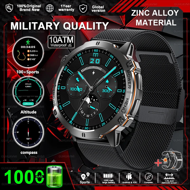 New T-REX3 Fitness Smart Watch 1000mAh Large Battery Durable Compass Altimeter 10ATM Waterproof BT Call 100+Sports Men Bracelet