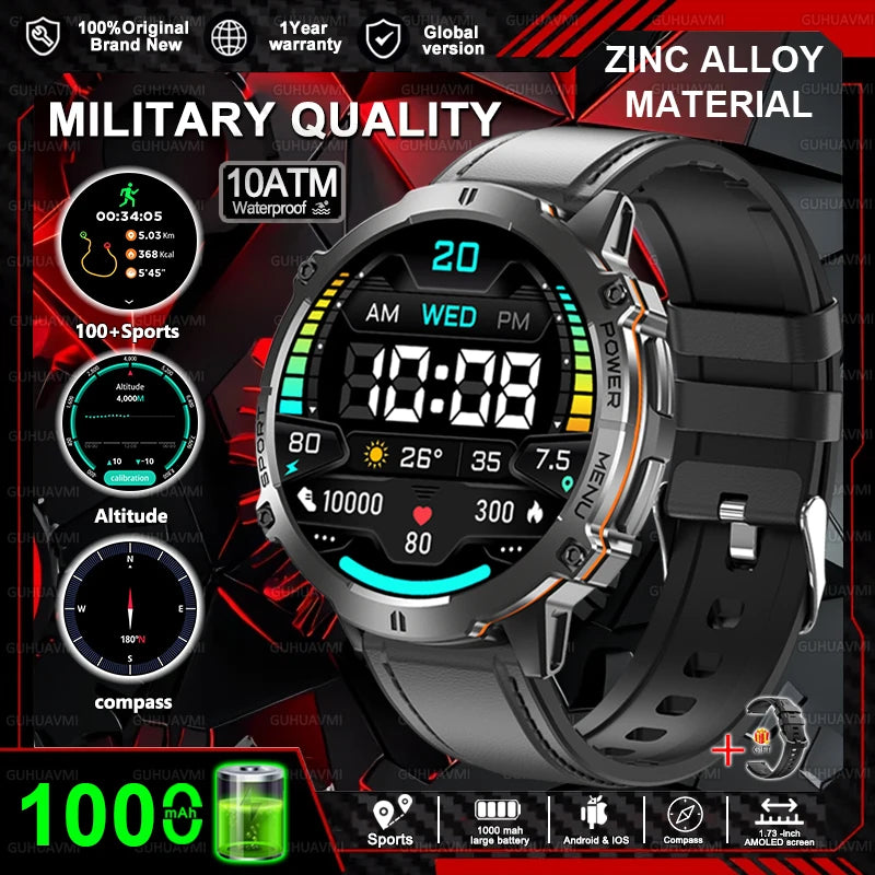 New T-REX3 Fitness Smart Watch 1000mAh Large Battery Durable Compass Altimeter 10ATM Waterproof BT Call 100+Sports Men Bracelet