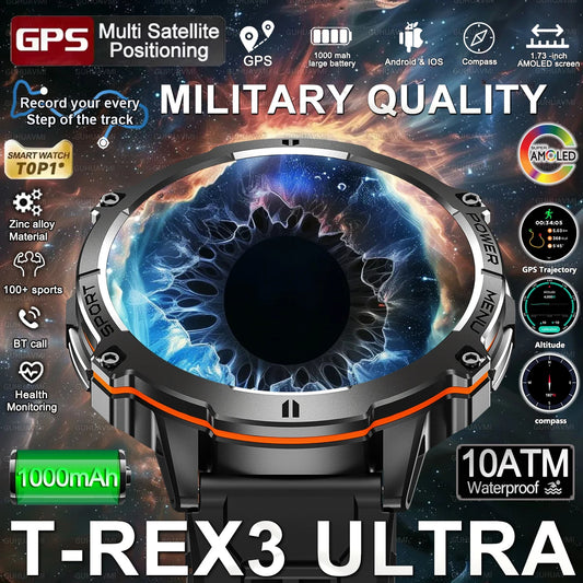 New T-REX3 Fitness Smart Watch 1000mAh Large Battery Durable Compass Altimeter 10ATM Waterproof BT Call 100+Sports Men Bracelet
