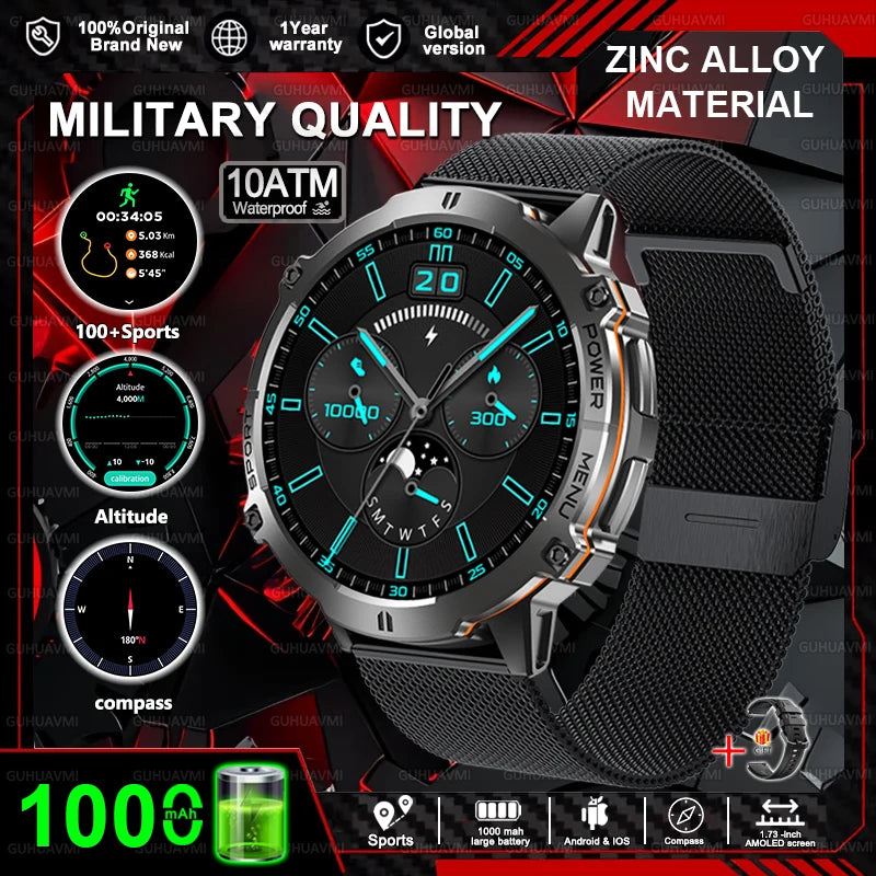 New T-REX3 Fitness Smart Watch 1000mAh Large Battery Durable Compass Altimeter 10ATM Waterproof BT Call 100+Sports Men Bracelet