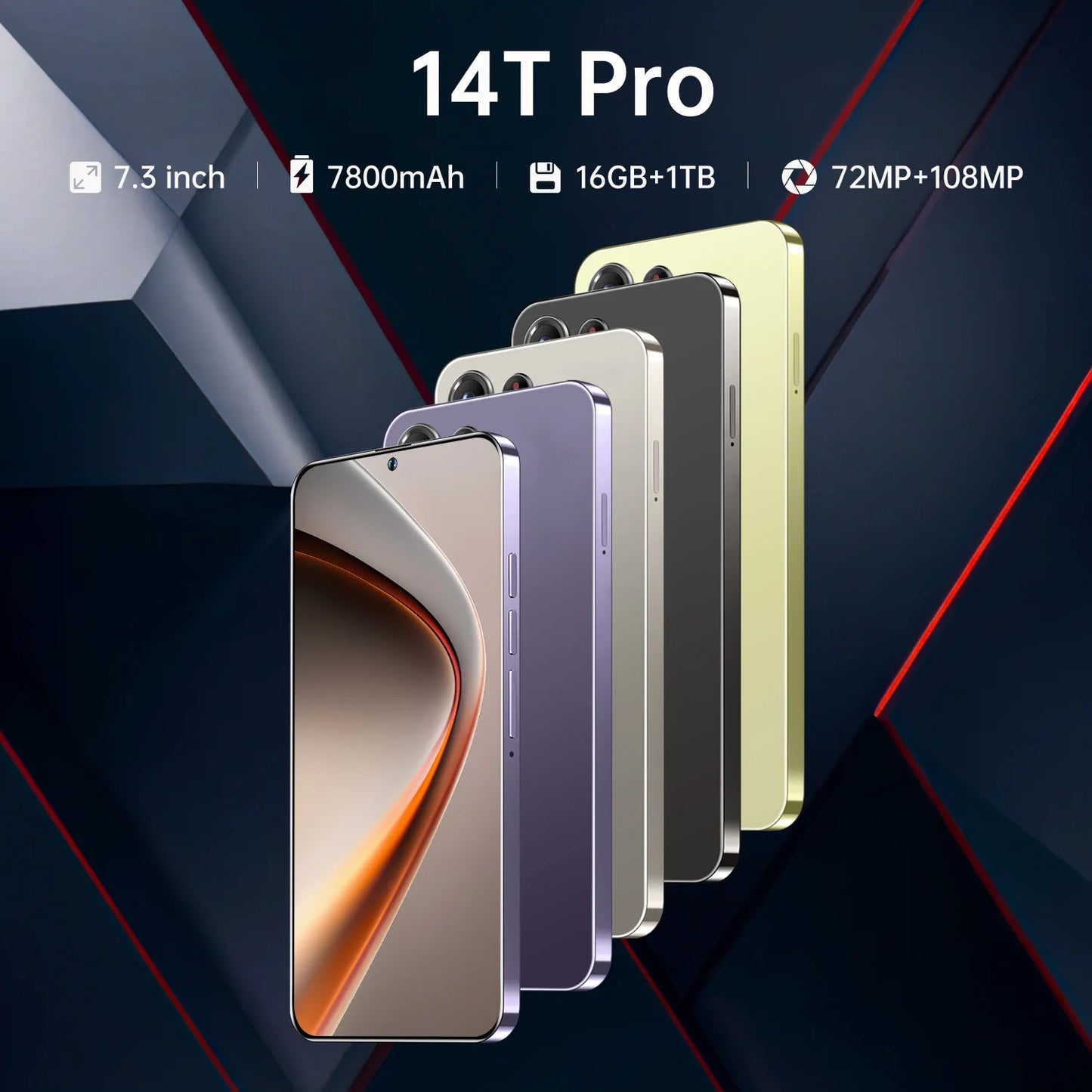 Brand New 14T Pro Smartphone 5G 7.3HD Dual SIM Card 22G+2TB Cell Phone 8000mAh Android Global Version Mobile Phones Cellphones