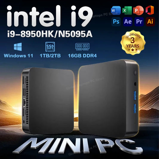Mini Computer Intel Core i9 8950HK N5095A Mini PC Windows 11 Gaming Computer DDR4 16GB SSD 1TB Wifi 6 BT5.2 Portable PC Desktop