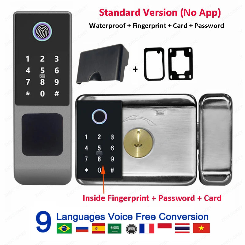 Fingerprint Gate Door Lock TUYA WIFI Outdoor Waterproof Smart Lock With Remote Control TTLOCK App Card Eletronico Digital Lock