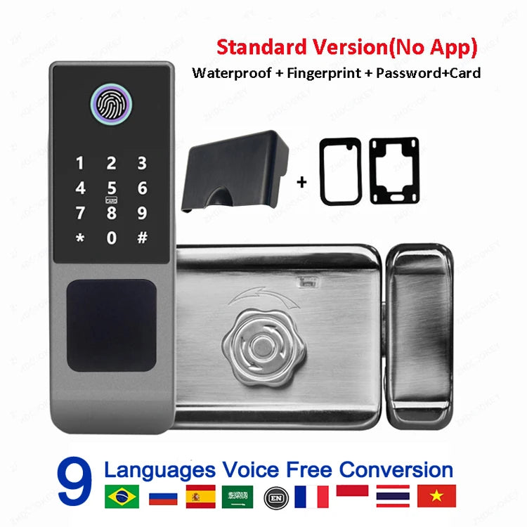Fingerprint Gate Door Lock TUYA WIFI Outdoor Waterproof Smart Lock With Remote Control TTLOCK App Card Eletronico Digital Lock