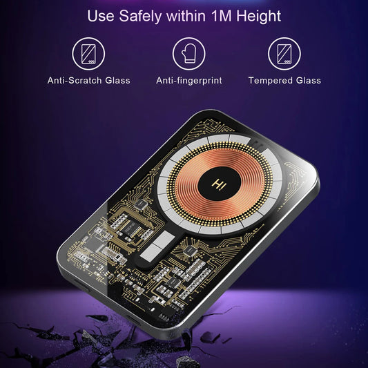 HINOVO Cyberpunk 5000mAh Magnetic Wireless Power Bank Transparent Charger 20W PD Fast Charging MagSafe Battery USB-C for iPhone