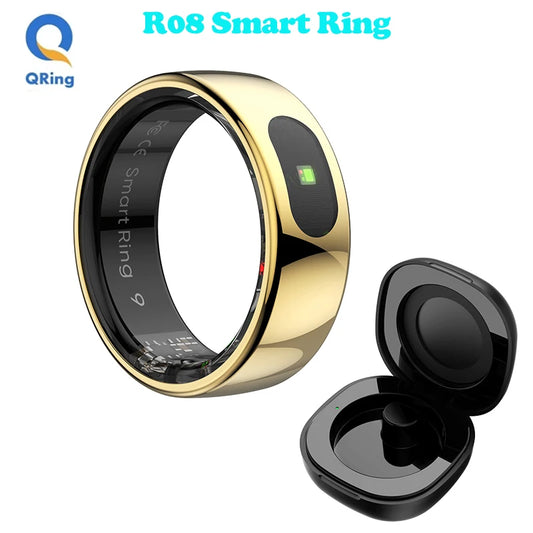 R08 Smart Ring Men Women with Charging Case,Heart Rate Blood Oxygen,Skin Temperature Monitor,5ATM Waterproof For Android iOS